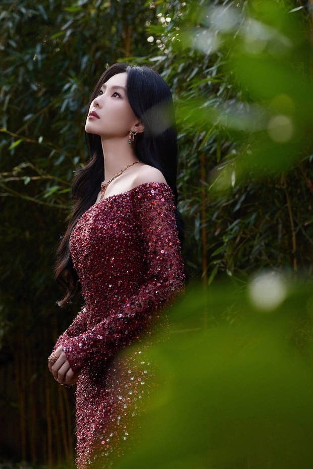 刘诗诗身着镶钻拖尾红裙，似焰火神女洒落人间 -8