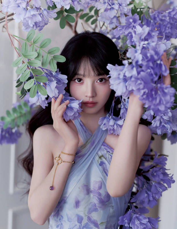 田曦薇紫色挂脖长裙造型，微卷簪花甜美灵动似精灵 -6