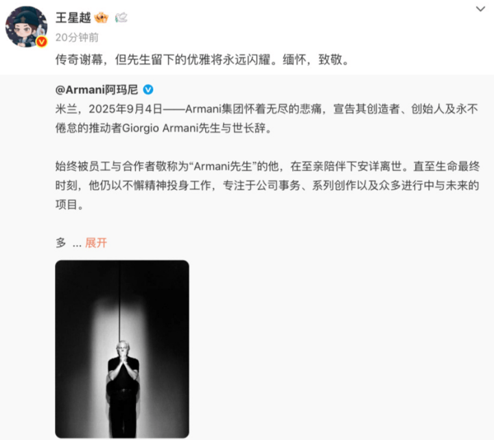 91岁乔治·阿玛尼去世！章子怡童瑶发文悼念 -9